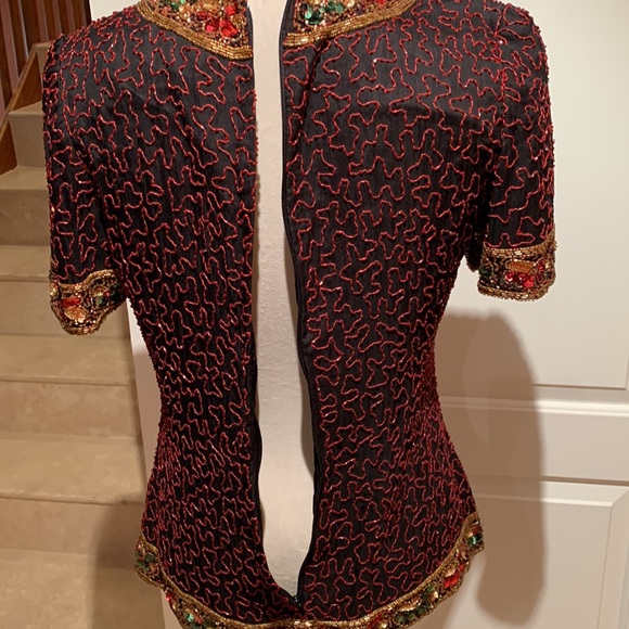 PAPÉLL BOUTIQUE. Evening. Jewel toned top w/details on neckline,collar &… - Picture 7 of 12